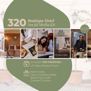 Boutique Hotel Social Media Kit, 200 Posts 120 Reels, Digital Marketing Kit, Instagram TikTok Pinterest Content for Hotels, B&Bs and Airbnb