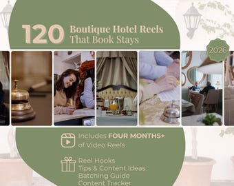 120 Boutique Hotel Social Media Reels | Canva Video Reels for Hotels, Airbnb, Resorts, Travel & Hospitality Brands | Instagram Reels Content
