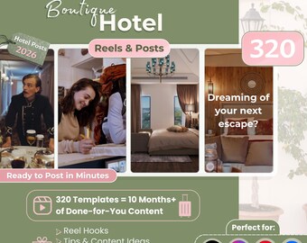 Boutique Hotel Social Media Kit, 200 Posts 120 Reels, Digital Marketing Kit, Instagram TikTok Pinterest Content for Hotels, B&Bs and Airbnb