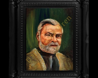 Impresión de lienzo de Ernest Hemingway a partir de pintura al óleo original, póster, retrato artístico