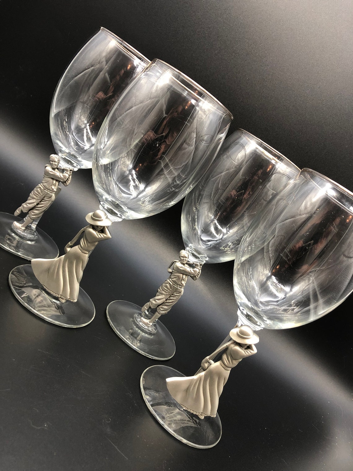 Golf Wine Glasses Set of four crystal and pewter Fort Pewter Etsy