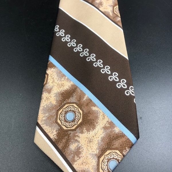 Vintage tie, men's necktie c. 1950's, wide tie in brown and powder blue