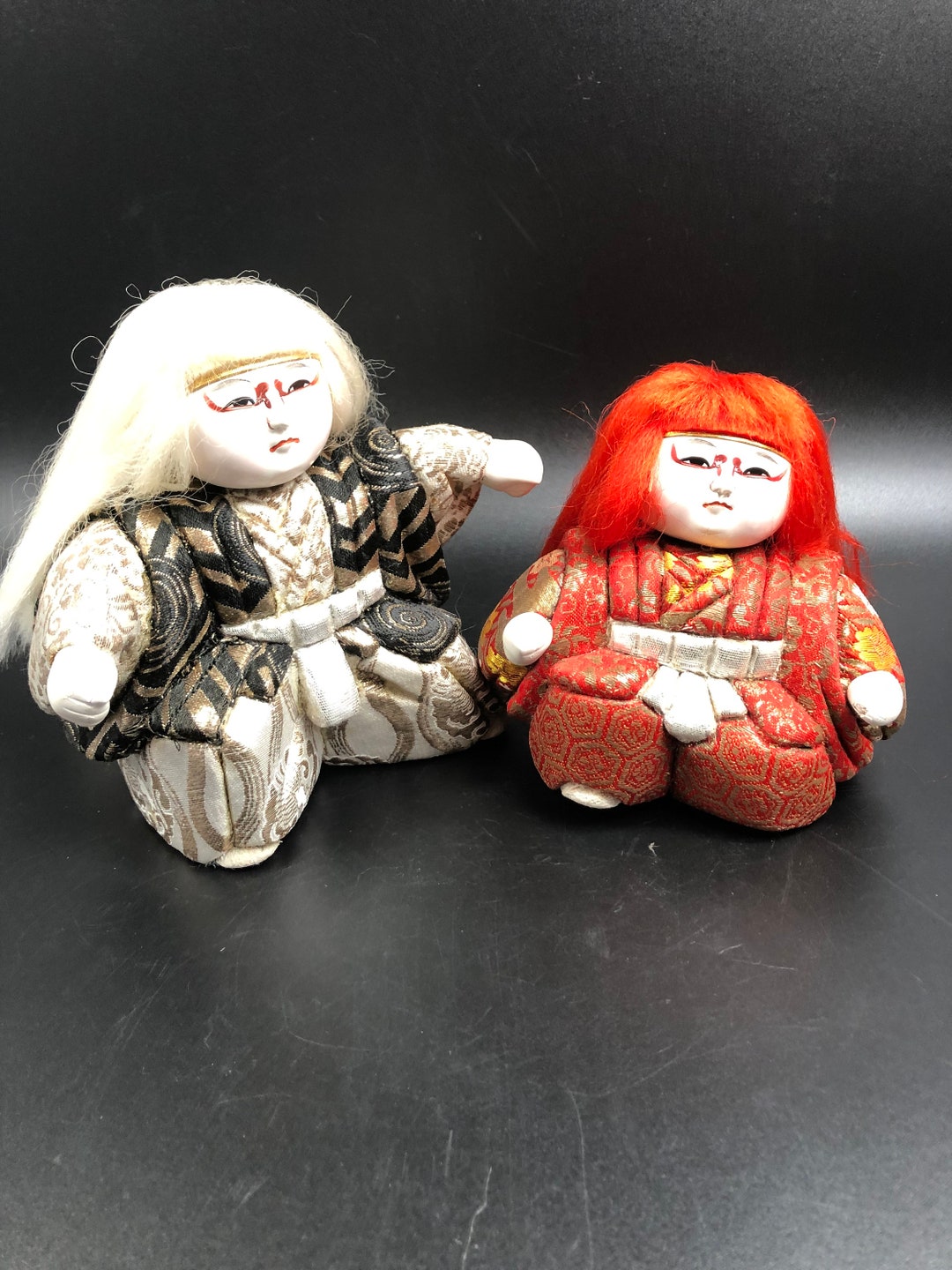 Japanese Kabuki Dolls or Figurines Set of Two Asian Dolls Etsy