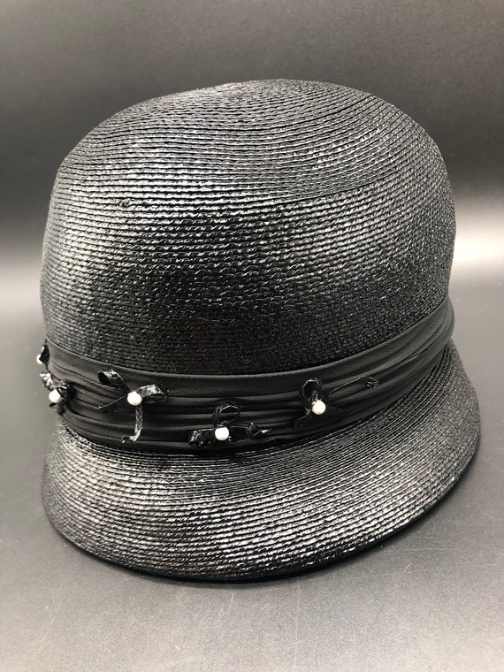 Vintage Black cloche hat, Gatsby flapper style st… - image 3