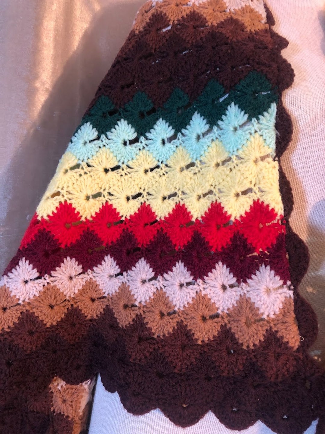 Vintage Knitted Afghan, Multi Colored Cotton Knit Lap Blanket Etsy