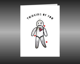 Dark Humor Blank Greeting Card, Thinking of You - Voodoo Doll , size A2 with envelope