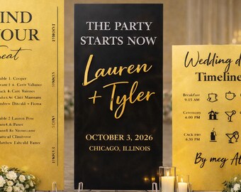 Black Gold Wedding Sign Bundle | Welcome, Seating Chart & Timeline