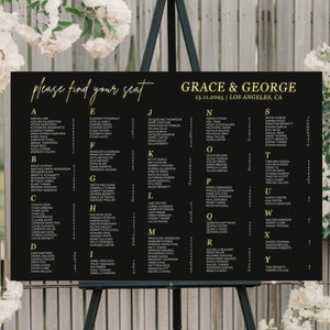 Plano de asientos para bodas impreso / Lista de invitados personalizada y plano de mesas de asientos / Letrero de plano de asientos personalizado / Plano de asientos alfabético
