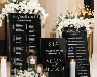 Black Acrylic Wedding Sign Set – Welcome & Seating Chart, Modern Decor