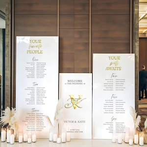 Plano de asientos y letrero de bienvenida de acrílico blanco - Paquete de letreros para boda - Plano de asientos - Encuentre su asiento - Decoración para bodas - Juego de 3
