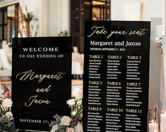 Black Acrylic Wedding Sign Bundle – Seating Chart, Welcome & Reception