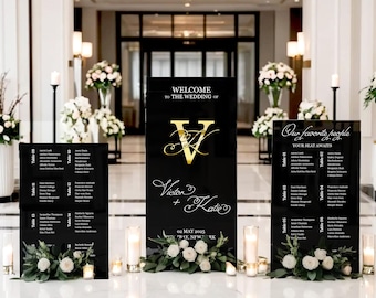 Black Acrylic Wedding Sign Bundle – Welcome & Seating Chart, Set of Three