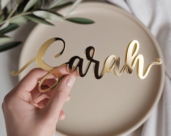Gold Mirror Acrylic Wedding Place Cards, Laser Cut Name Tags