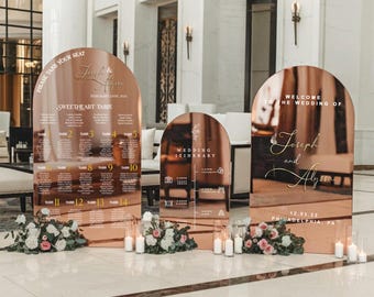 Personalized Mirror Wedding Sign Bundle – Welcome, Seating Chart, Order of Day