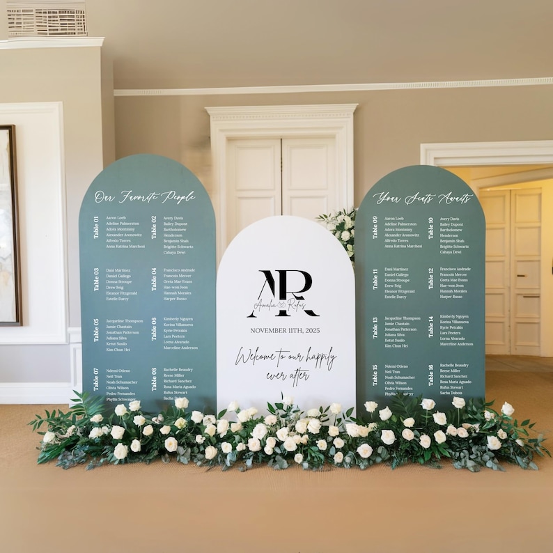 Letrero con arco blanco para asientos de boda, elegante decoración de boda personalizada imagen 5