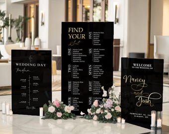 Black Acrylic Wedding Sign Bundle – Welcome Sign, Seating Chart