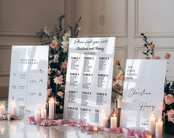 Gold Mirror Wedding Sign Set – Seating Chart, Welcome Sign