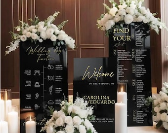 Black Acrylic Wedding Sign Bundle – Seating Chart & Welcome Sign
