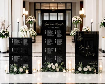 Black Acrylic Wedding Sign Bundle – Modern Seating Chart, Welcome Sign