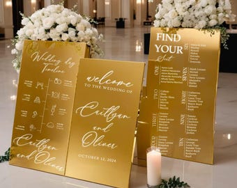 Gold Acrylic Wedding Sign Set – Welcome, Seating Chart, Reception
