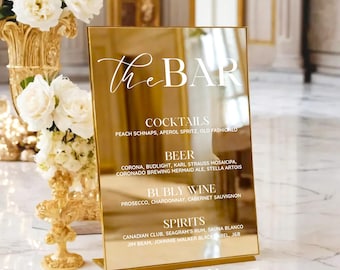 Gold Mirror Bar Sign - Wedding Bar Menu - Signature Cocktails - Bar Signage - Reception Table Sign - Wedding Decoration - Gold Acrylic Sign