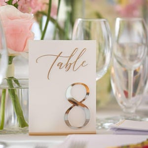Wedding Table Numbers - White Acrylic 3D Gold Mirror Table Signs - Wedding Table Decor - Table Numbers with Stands - Wedding Table Setting