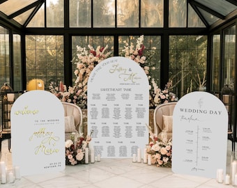 Paquete de letreros acrílicos para bodas: plano de asientos, letrero de bienvenida y señalización de recepción