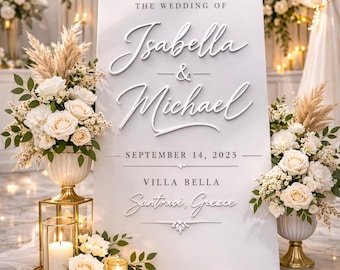 Personalized White Acrylic Wedding Welcome Sign, 3D Luxury Modern Decor