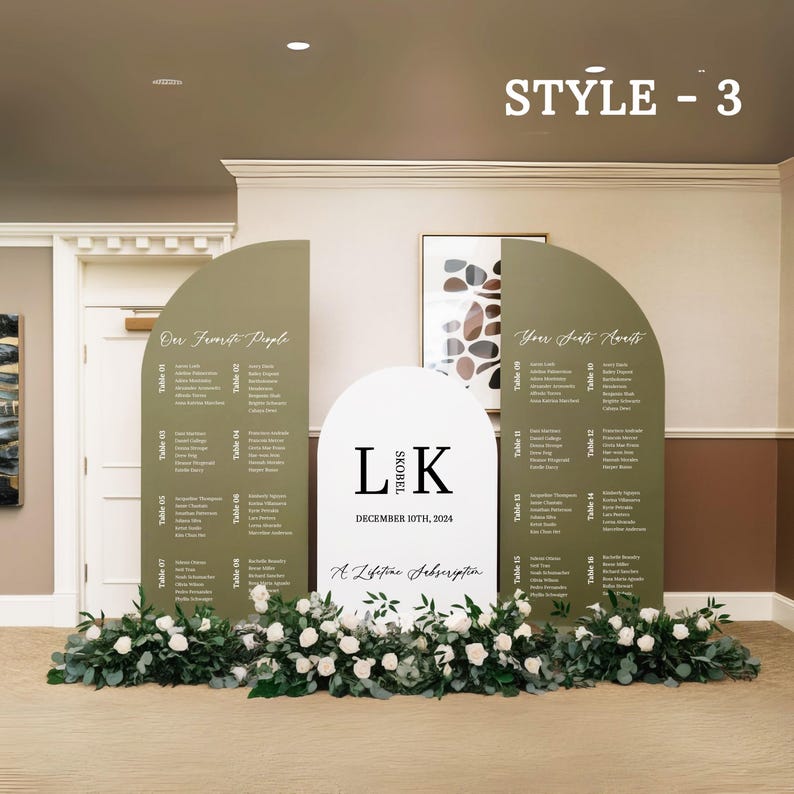 Letrero con arco blanco para asientos de boda, elegante decoración de boda personalizada imagen 3
