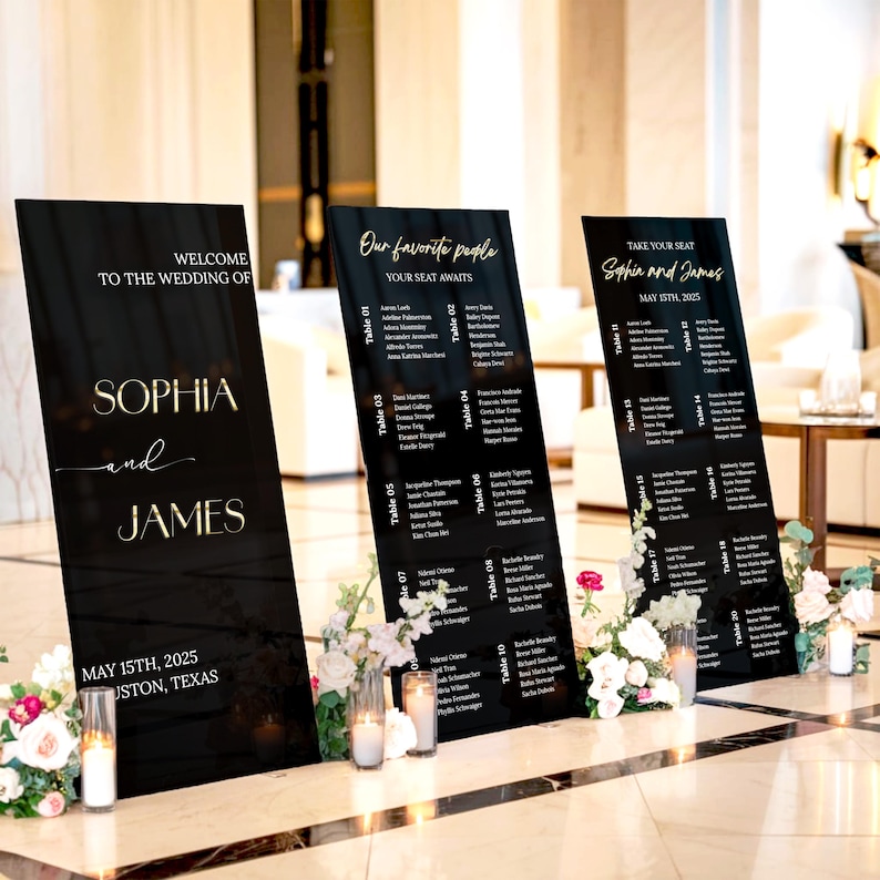 Elegant Seating Chart and Sign Wedding Sign Bundle Black