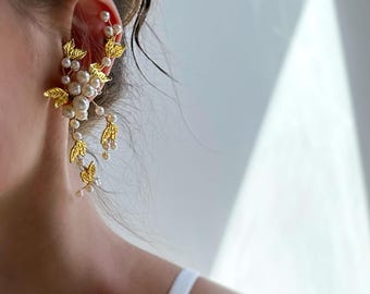 Full Ear Cuff Leaf Wedding ear cuff Ear cuffs for bride handmade cuffs bridal ear cuffs Gold Leaf Ear Cuff, bride climber earrings Ear Wrap