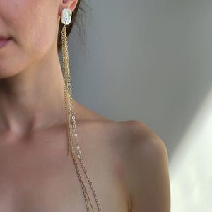 Long Baroque Pearl Chain Earrings: Gold Plated Sterling Silver Dangle