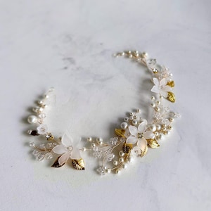 Bridal Flower Hair Vine: Pearl Crystal Silver Wedding Headpiece