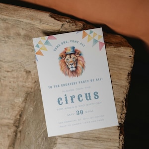 Invitation pastel de fête d'anniversaire de cirque | Aquarelle Evite | Champ de foire | Invitation parc d'attractions | Carte imprimable | Modèle modifiable | PMP09