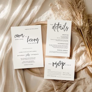Minimalist Hochzeitseinladung Set | Antwortkarte + Details | Druckbar Briefpapier | Bearbeitbare Vorlage | Schlichtes Modernes Einladen | Antwortkarte | PMP06