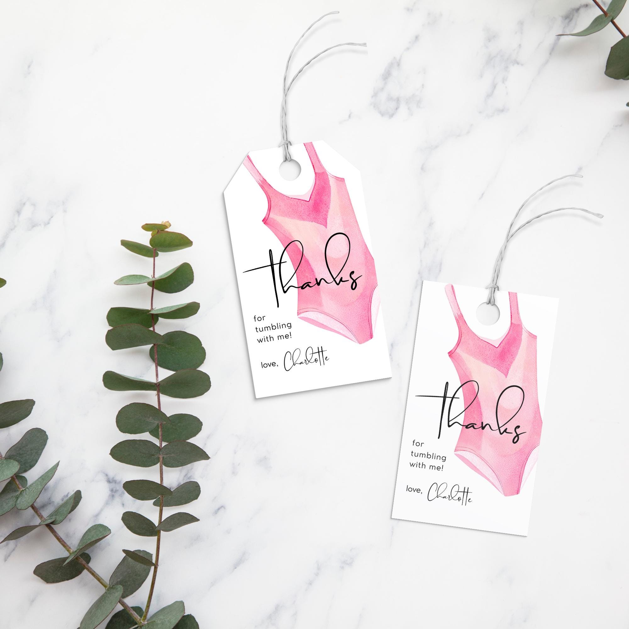 Gymnastics Birthday Thank You Tag | Pink Leotard | Tumble Party Favors ...