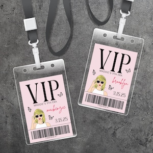 Taylor Concert VIP-pas | Kaarten van 2,5 x 3,5 inch | Feestartikelen | Keycord backstage kettingen | Meisjesmuziek | Afdrukbaar | Bewerkbare sjabloon | PMP20