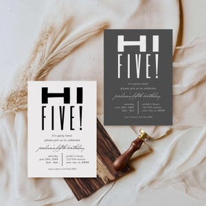 Salut Cinq ! faire-part de fête d'anniversaire | Invitation « High Five » | Fête des 5 ans | imprimable neutre moderne | Modèle modifiable | PMP19
