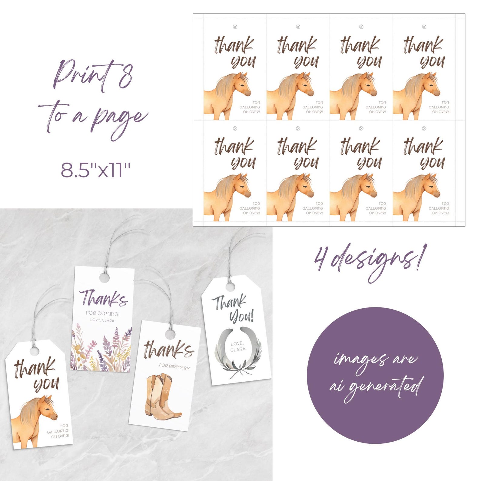Pony Birthday Thank You Tags | Horse Ride Party Favors | Saddle up ...