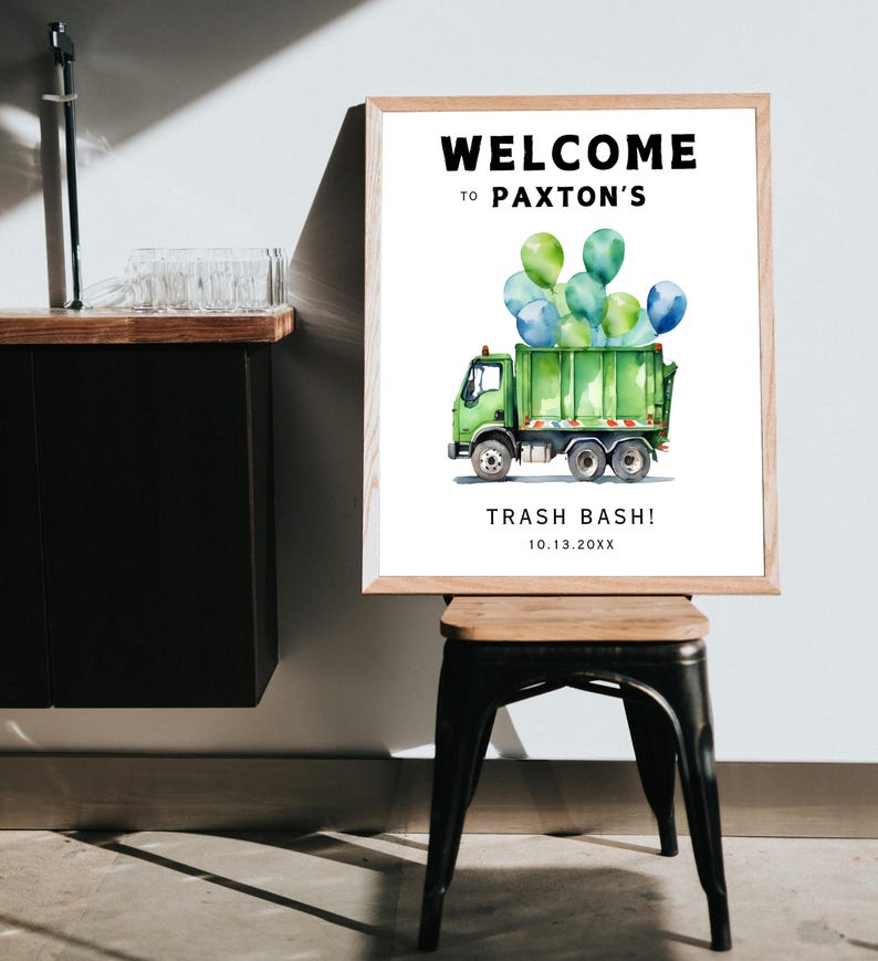 Garbage Truck Birthday Sign Recycle Party Kid Celebration Trash