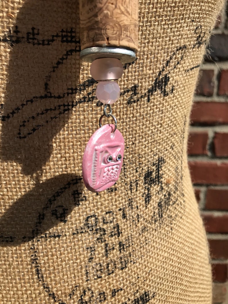 Pink Wine Cork and Owl Pendant image 5