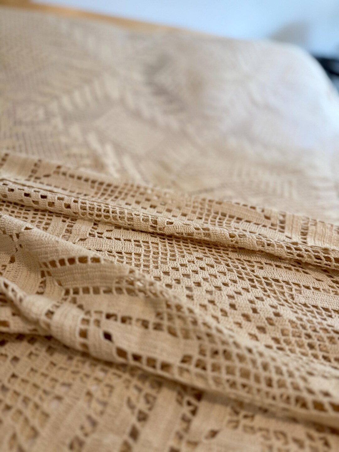 Filet Textile Vintage Handmade Filet Crochet Coverlet/textile/table Linens 86”x 84 ...