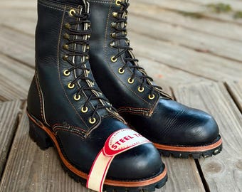 Vintage Herman Survivors Logger Boots Black Leather Vibram Mens 9-10 Wide Herman survivors black leather - Gem main image 2