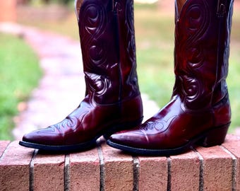Vintage Acme Cowboy Boots Burgundy/Oxblood High Shine/No Polish Finish