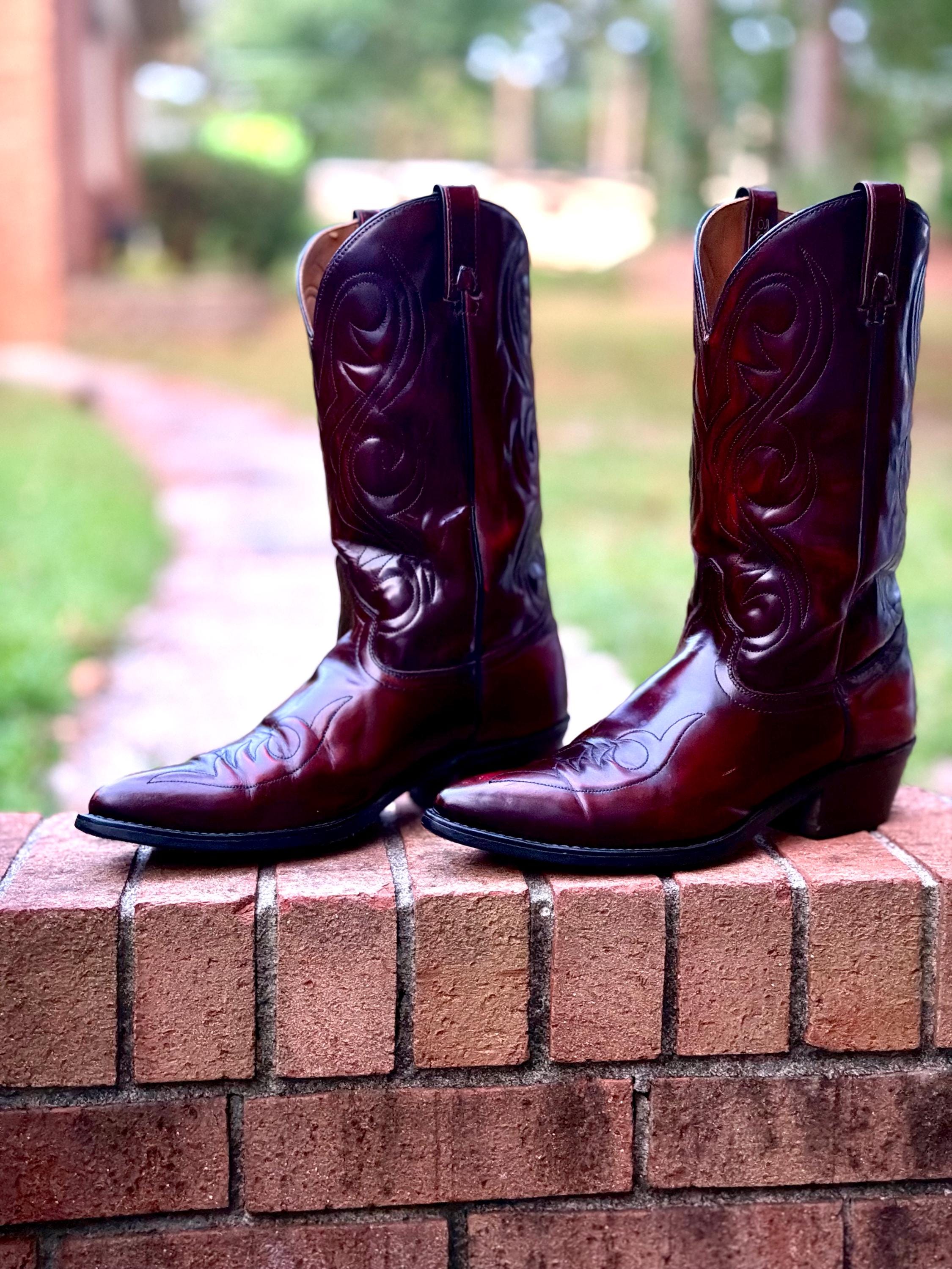 ACME ウエスタンブーツ 9D ワイン フェード 本革 USA古着 雰囲気系 Acme Cowboy Boots - Etsy