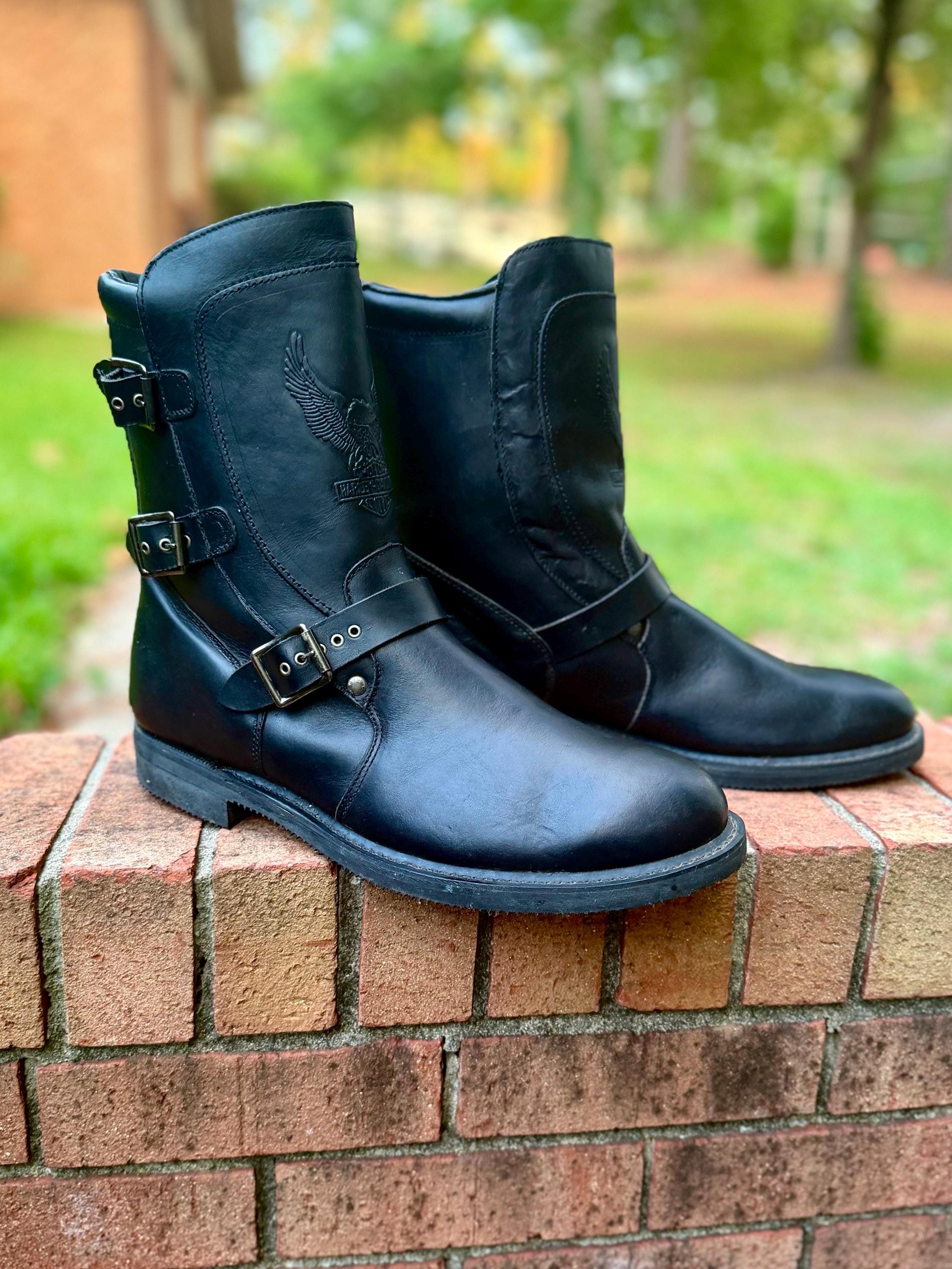 Harley Davidson Black Low Cut Boots 8.5 Embroidered Skull Snakes Y2K Biker Moto Men main image 3