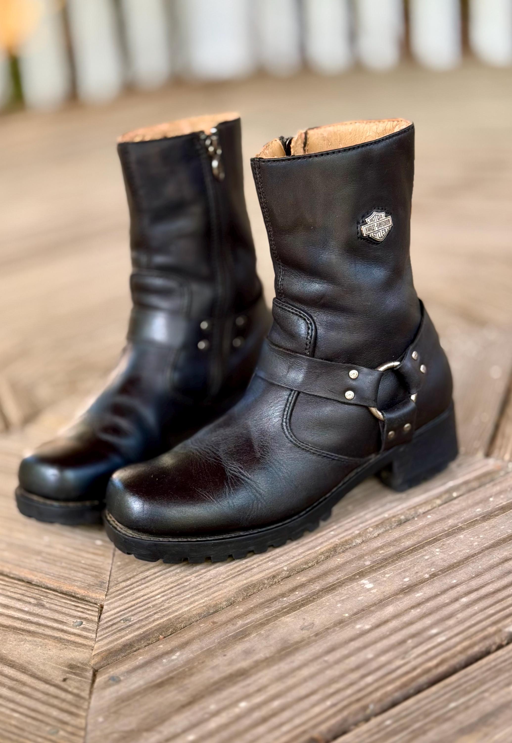 vtg harley davidson Black Leather Moto  Boots Uk 7.5 Eu 41 Men Us 8.5 Women 10 Harley-Davidson Men 100% Leather Black Motorcycle  main image 3