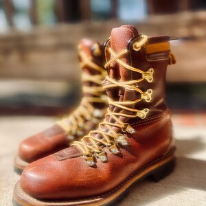 Vintage Herman Leather Work Boots Brown Lace-Up Men‎ Vibram Lug Sole 7-7.5 USA Vintage Herman Leather Work Boots Brown Lace-Up Men Vibram  main image 3