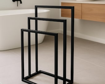 Spa-Inspired Towel Stand, Minimalist Black Metal Bathroom Organizer, Freestanding Modern Rack for Towels