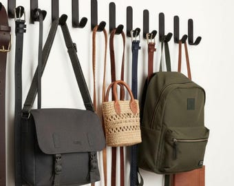 Set of Black Metal Wall Hooks, Minimalist Coat and Bag Hooks, Modern Entryway Organizer for Jackets & Accessories
